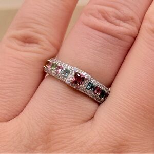 Elegant Multicolor Tourmaline Gemstones and Silver Ring